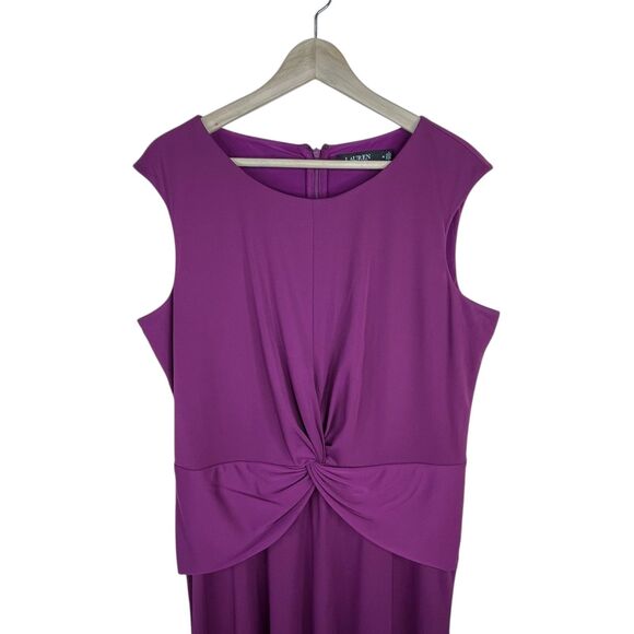 LAUREN Ralph Lauren Women's Twist-Front Jersey Dress Sz 16 Purple Midi A-Line - Picture 3 of 12